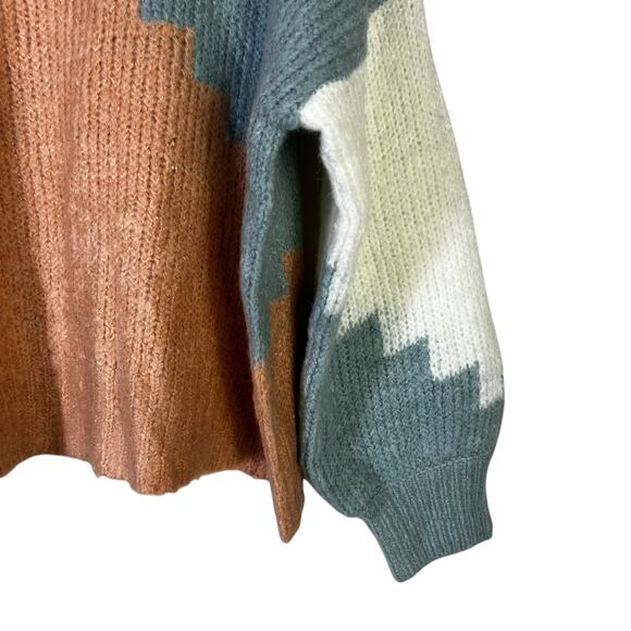 North End Colorblock Chunky Knit Sweater Womens L Multicolor Cozy Southwestern - Picture 5 of 8